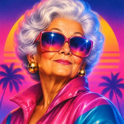 Diamond Nan, a retro airbrush portrait of an elderly woman