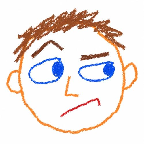 Lil Skeptic, a crayon doodle of a skeptical cartoon face